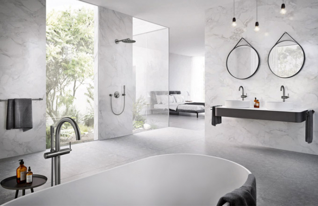 Baterie z nové kolekce Atrio (Grohe) jsou k dispozici ve dvou barvách a v klasickém chromovém provedení, cena jednotlivých typů na dotaz, www.grohe.cz Baterie z nové kolekce Atrio (Grohe) jsou k dispozici ve dvou barvách a v klasickém chromovém provedení, cena jednotlivých typů na dotaz, www.grohe.cz