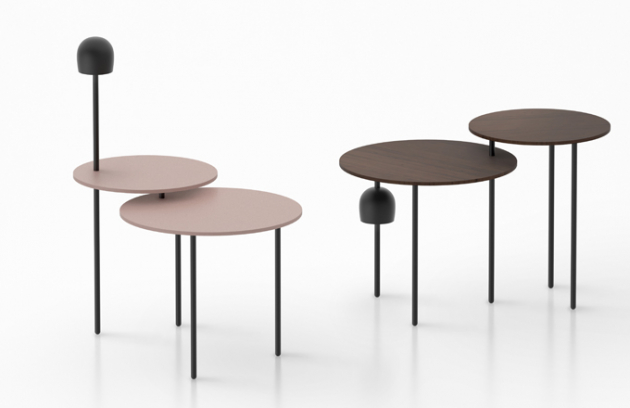 Modulární série Haeru (Flos) zahrnuje tři rozměry stolní desky ze dřeva, dva typy LED osvětlení a kovové nožky ve třech výškách, které lze vzájemně libovolně kombinovat. 