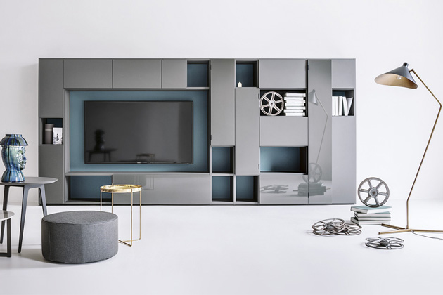 TV stěna Selecta System (Lema), design Officinadesign Lema, výběr provedení, cena dle kompozice na dotaz,  www.stockist.cz