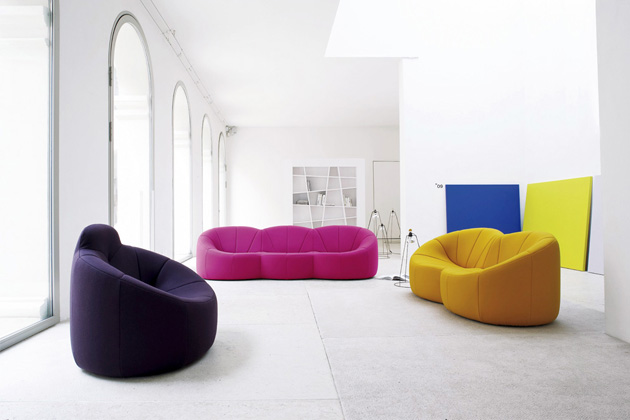 Kolekce křesel a pohovek Pumpkin (Ligne Roset), design Pierre Paulin, celočalounění, výběr mnoha barev a materiálů