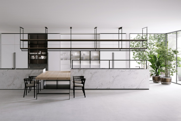 Kuchyň Combine (Boffi), design Piero Lissoni, mramor, hliník, dřevo – podle volby, více rozměrů podle zvolené konfigurace, cena na dotaz, WWW.KONSEPTI.COM