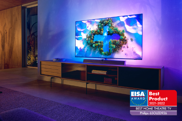 EISA Home Theatre TV of the Year 2021–2022 Award (Ocenění EISA Domácí kino TV roku 2021–2022) získává televizor Philips 65“ OLED+ 936 EISA Home Theatre TV of the Year 2021–2022 Award (Ocenění EISA Domácí kino TV roku 2021–2022) získává televizor Philips 65“ OLED+ 936