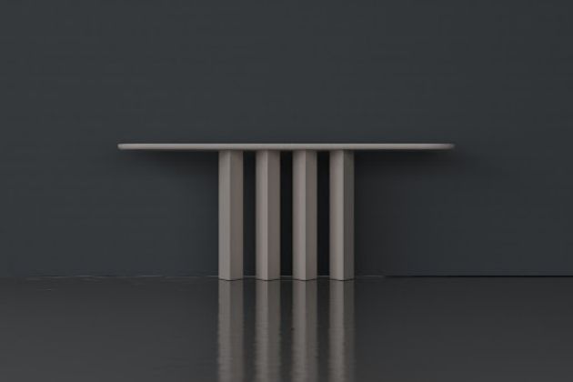 Konzolový stolek Geometric (Bonaldo) podpírá základna ze čtyř nohou ve tvaru kapek, které se směrem do prostoru elegantně zužují.