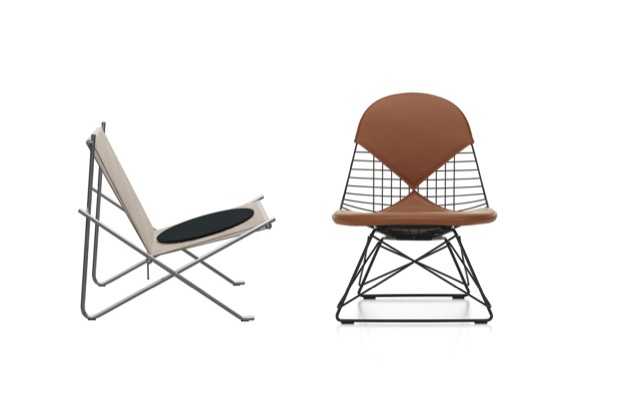 Křesílko PK4 (Fritz Hansen) a skořepinový sedák Eames Shell Chairs LSR a LKR (Vitra) 