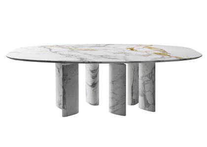 Stůl Ellenico, design Enzo Berti, s oválnou deskou volitelnou ze sedmi odstínů mramoru, cena na dotaz