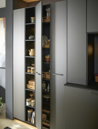 Potravinová skříň ze sestavy,  povrch matné polymerové sklo Smartglass 