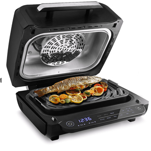 HG410, horkovzdušná fritéza umožňuje grilování a opékání masa, zapékané pokrmy i sušení potravin, v příslušenství má formu na pizzu, pekáček i fritovací a grilovací koš, cena 4 789 Kč 
