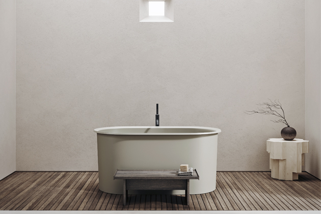 Edge, volněstojící vana se stupínkem Step, kompozitní materiál SolidSurface, rozměry 140 × 78 × 70 cm, cena na dotaz Edge, volněstojící vana se stupínkem Step, kompozitní materiál SolidSurface, rozměry 140 × 78 × 70 cm, cena na dotaz