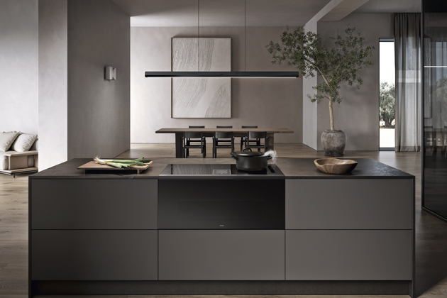 Lhov, design Fabrizio Crisà, multifunkční spotřebič spojující varnou desku, troubu a odsavač do jednoho kompaktního inteligentního přístroje, cena na dotaz