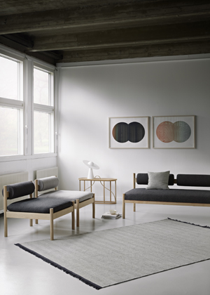 Koberec Felicia, design Lisbet Friis, ručně tkaný, novozélandská vlna  na lněné osnově, oboustranný, rozměry od 170  × 240 cm, cena na dotaz