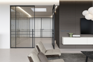 Otočné dveře DIVALINE, dvoukřídlé, čiré sklo, obklad EFEKTA s dýhou Latho