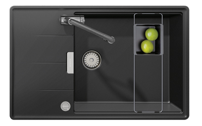 Tia D-100, granitový dřez s odkapávačem z materiálu Cristadur Green Line, který je vyroben z 99 % z obnovitelných, přírodních či recyklovaných surovin, cena 12 220 Kč