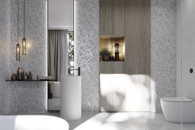 Jemnou strukturu obkladů Extra umocňuje kombinace leskl&yacute;ch a&nbsp;matn&yacute;ch ploch,  30 &times; 60&thinsp;cm, cena 1&nbsp;106 Kč/m2