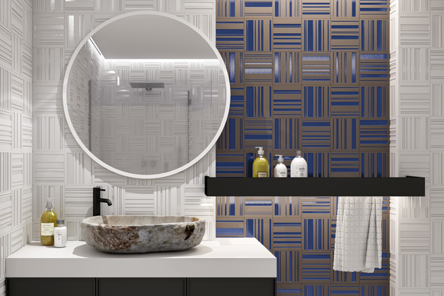 Obklady ze s&eacute;rie Perspective,  typ Cobalt Cross, 45 &times; 120&thinsp;cm, cena 3&nbsp;299 Kč/m2