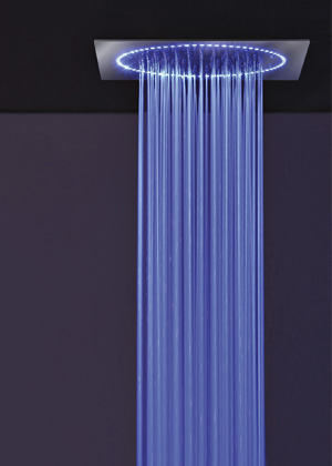 Sprcha Dynamo, 34 &times; 34&thinsp;cm, LED světla se sedmi barvami, instalace bez el. nap&aacute;jen&iacute;,  cena 56&nbsp;352&thinsp;Kč
