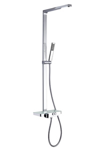 Sprchov&yacute; set s&nbsp;termostatem, chrom s&nbsp;b&iacute;lou,  tři druhy proudu, polička s&nbsp;ovladači, cena 9&nbsp;882&thinsp;Kč