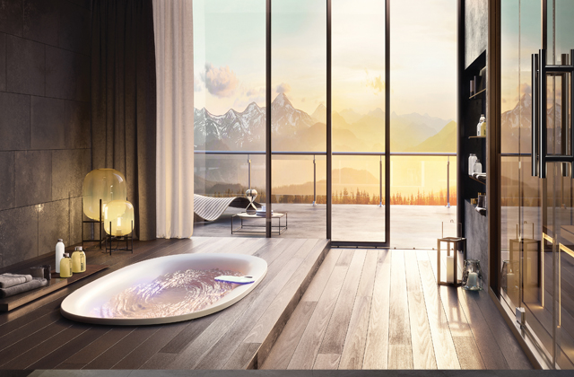 Arga, volně stoj&iacute;c&iacute; hydromas&aacute;žn&iacute; vana se zabudovan&yacute;m d&aacute;vkovačem soli s&nbsp;relaxačn&iacute;m vodop&aacute;dem a&nbsp;chromoterapi&iacute;, cena 157&nbsp;690&thinsp;Kč