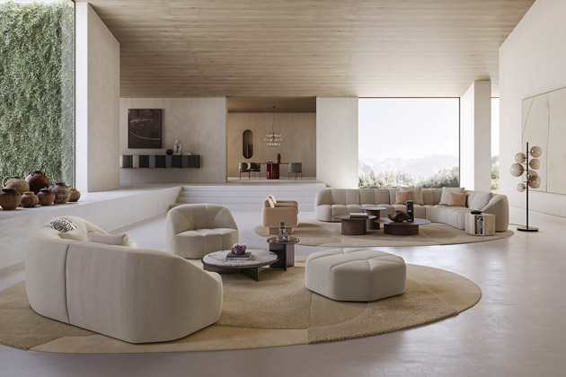 Modul&aacute;rn&iacute; sedac&iacute; souprava Cloud Infinity, design Oscar a&nbsp;Gabriele Buratti, nedeformovateln&aacute; polyuretanov&aacute; pěna různ&eacute; hustoty, polyester, dřevo, černě lakovan&eacute; nohy, textilie i&nbsp;kůže, cena na dotaz