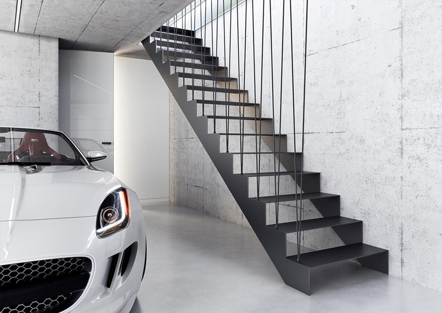 Bočnicov&eacute; schodi&scaron;tě NEO působ&iacute; vzdu&scaron;n&yacute;m průmyslov&yacute;m dojmem