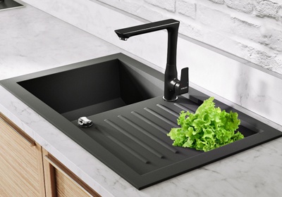 Dřezov&aacute; baterie Tina, odoln&aacute; keramick&aacute; kartu&scaron;e, matn&aacute; čern&aacute;, otočn&eacute; rameno, z&aacute;ruka pět let, cena 4&nbsp;199&nbsp;Kč