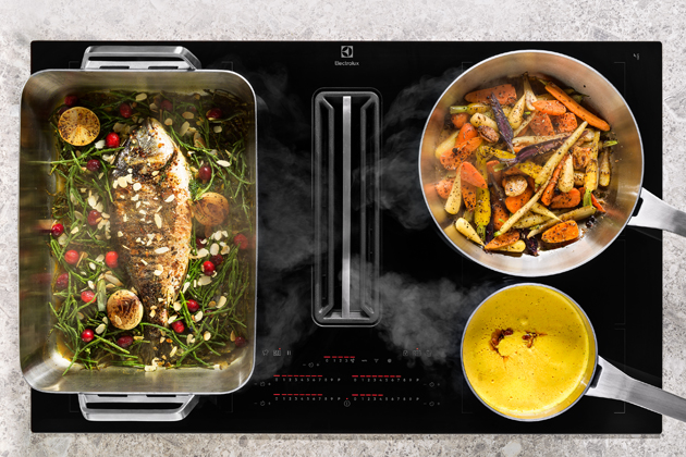 Indukčn&iacute; varn&aacute; deska 600 Bridge s&nbsp;integrovan&yacute;m odsavačem, energetick&aacute; tř&iacute;da A+, &scaron;&iacute;řka 83 cm, filtr 2v1 &ndash; uhl&iacute;kov&yacute; a tukov&yacute; filtr, v&yacute;kon 250&ndash;465 m3/h, hlučnost 54&ndash;70 dB, dotykov&eacute; ovl&aacute;d&aacute;n&iacute; DirectTouch, cena 41 099 Kč 