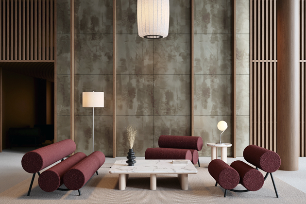 Křeslo a sofa Log navrhl profesor Jiří Pelcl a inspiroval se přitom kmeny stromů