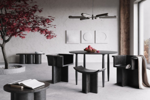 Židle s područkami z kolekce Brutus, design Kristian Sofus Hansen, lehčený vláknitý beton, 60 × 50 cm, výška 69 cm, výška sedu 44 cm, cena 20 606 Kč