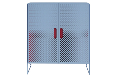 #1311, plechov&aacute; skř&iacute;ň s perforovan&yacute;mi dv&iacute;řky a se subtiln&iacute; konstrukc&iacute;, rozměry 80 &times; 95  &times; 35 cm, cena 8 900 Kč
