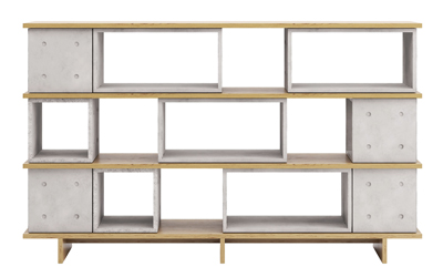 Dice Configuration, design Alexandre Dubreuil, komoda ze surov&eacute;ho betonu a dubov&eacute; d&yacute;hy, rozměry 229,5 &times; 42 &times; 138,8 cm,  cena 167 375 Kč 
