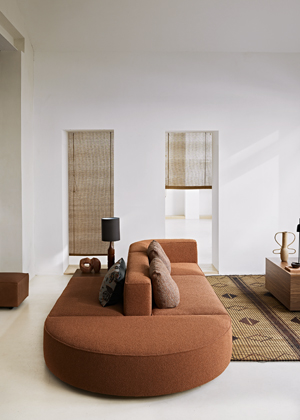Modul&aacute;rn&iacute; sedac&iacute; souprava Domino.18, design Dick Spierenburg, textilie i kůže, 