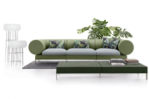 Modulární sofa a stolek Rhor, polyetylen s UV úpravou, pozinkovaný kov, venkovní užití, cena stolku 14 000 Kč