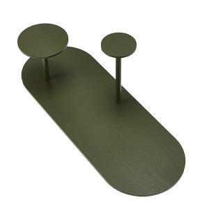 Květinov&yacute; stolek Oasis, design  Jiř&iacute; Pelcl, ručně kart&aacute;čovan&aacute; lakovan&aacute; dubov&aacute;  d&yacute;ha na překližce, lakovan&aacute; ocel, v&iacute;ce barev,  cena 8&nbsp;800 Kč