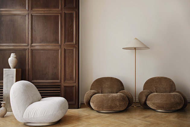 Křesla Pacha Lounge Chair,&nbsp;design Piere Paulin, textilie i&nbsp;kůže,&nbsp;cena od 60 277 Kč