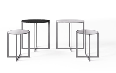 Stolky Rialto Coffee Table, design Giuseppe Bavuso, hlin&iacute;k, lesk i&nbsp;mat,46 barev Ecolorsystem, ov&aacute;ln&yacute; i&nbsp;kulat&yacute; top, sklo, dřevo i&nbsp;mramor, cena od 30 000 Kč