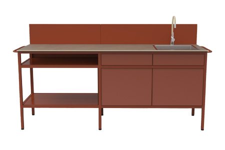 Venkovní kuchyňský modul Goosto (Fermob), design studio Fermob, kov, pracovní deska v hliníkovém rámu, tři konfigurace