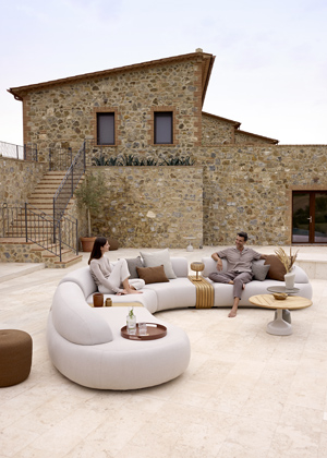 Modulová sedací souprava Sticks, design Cane-line Design, týkový masiv, outdoorová textilie, cena 454 610 Kč