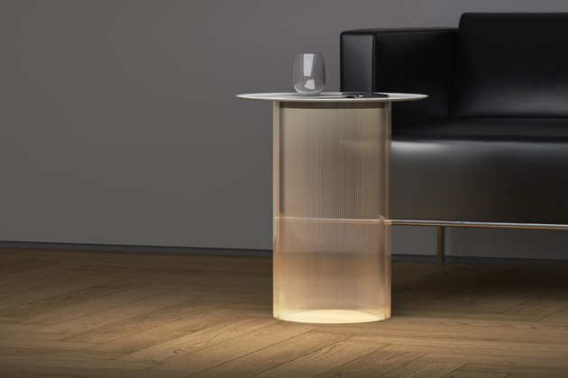 Světelný LED modul s nabíjecí stanicí na smartphone, design Pablo Pardo + Pablo Studio, akrylát, ocel, ocenění  2023 Core 77 Design Award, cena na dotaz 