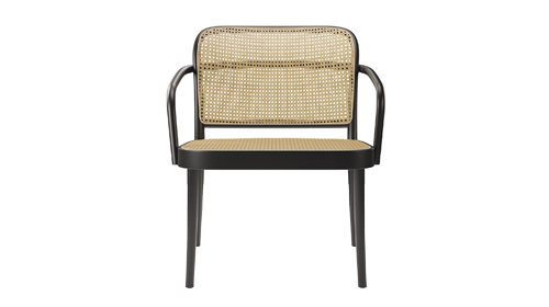 Lounge křeslo 811, design Claesson Koivisto Rune, oh&yacute;ban&aacute; dřevěn&aacute; č&aacute;st, v&yacute;plet r&aacute;kosov&yacute; koberec + b&iacute;l&aacute; s&iacute;ťovina na sedadle,  cena 